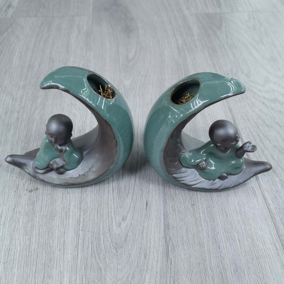 厂家直销叶子小佛茶宠摆件陶瓷镀彩