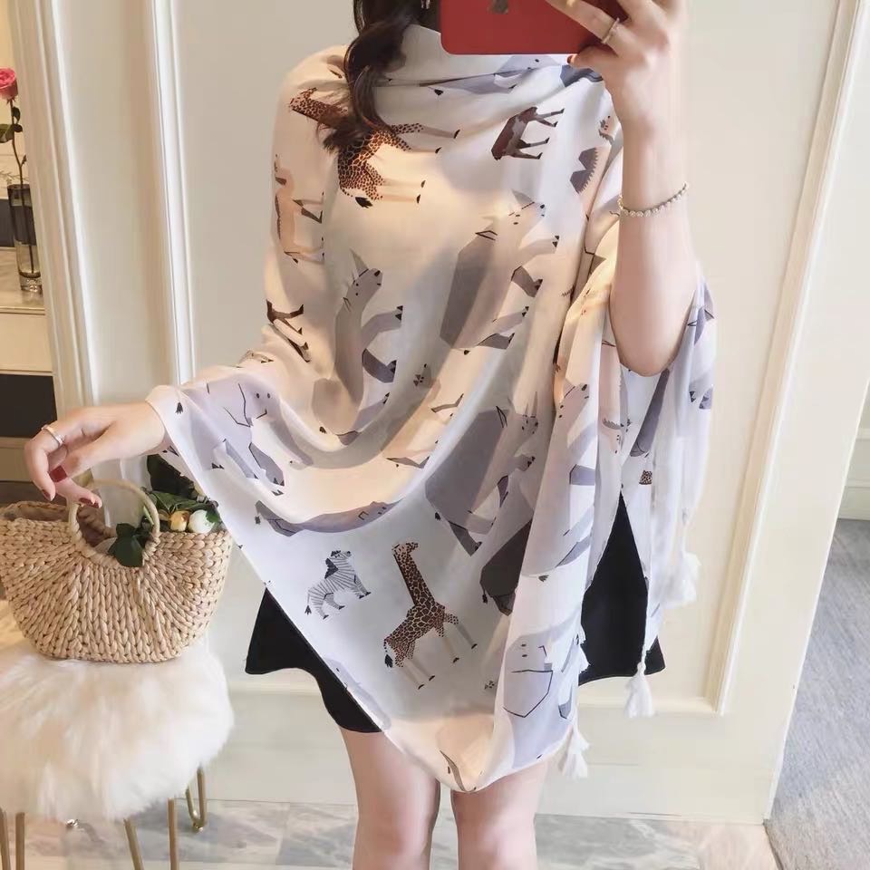 Children's Fun Animal Print Scarf Thin Shawl Silk Scarf Scarf