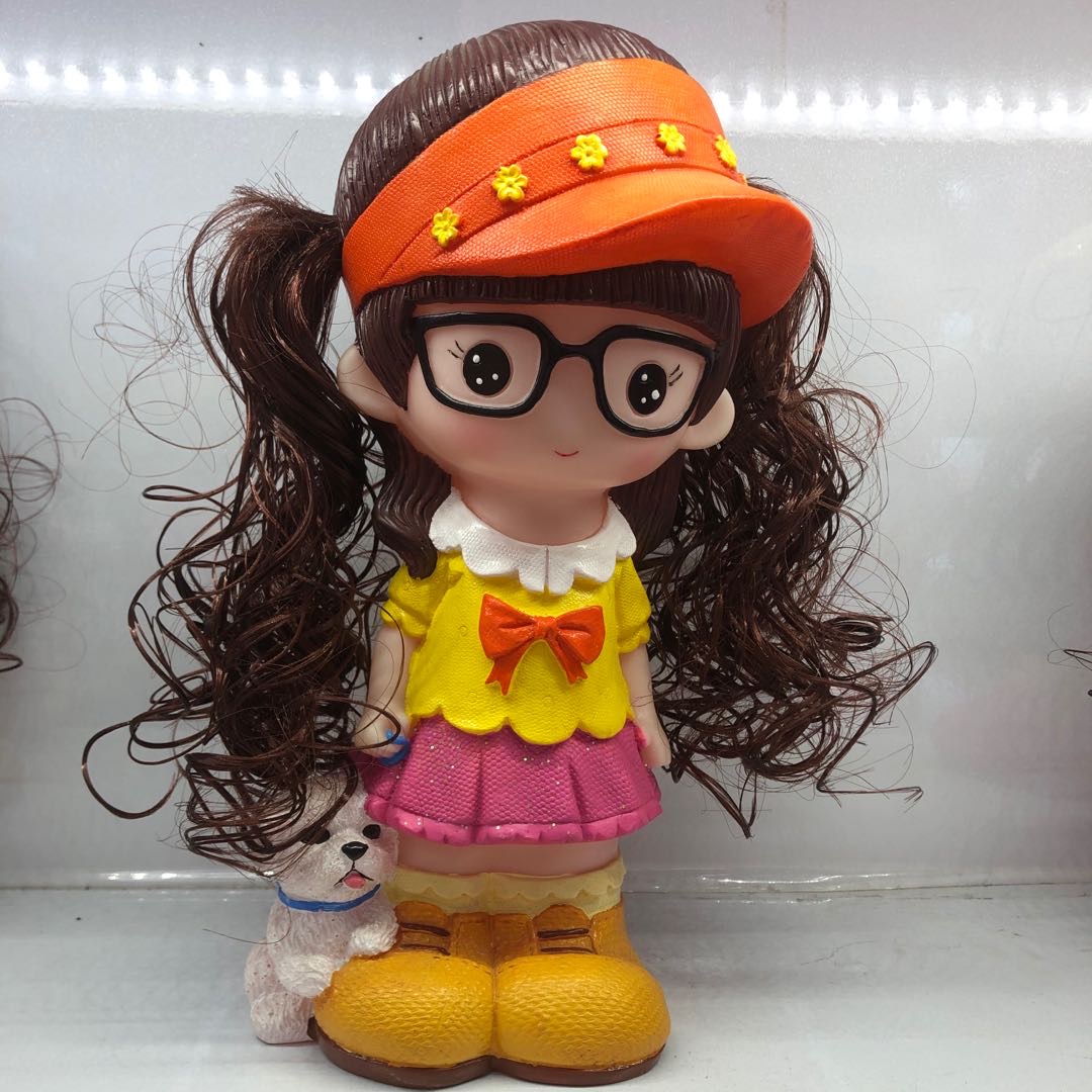 Orange girl dog money pot home resin handicraft articles thumbnail