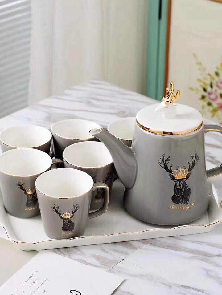 时尚新颖一路（鹿）有你图案纯陶瓷茶具产品图