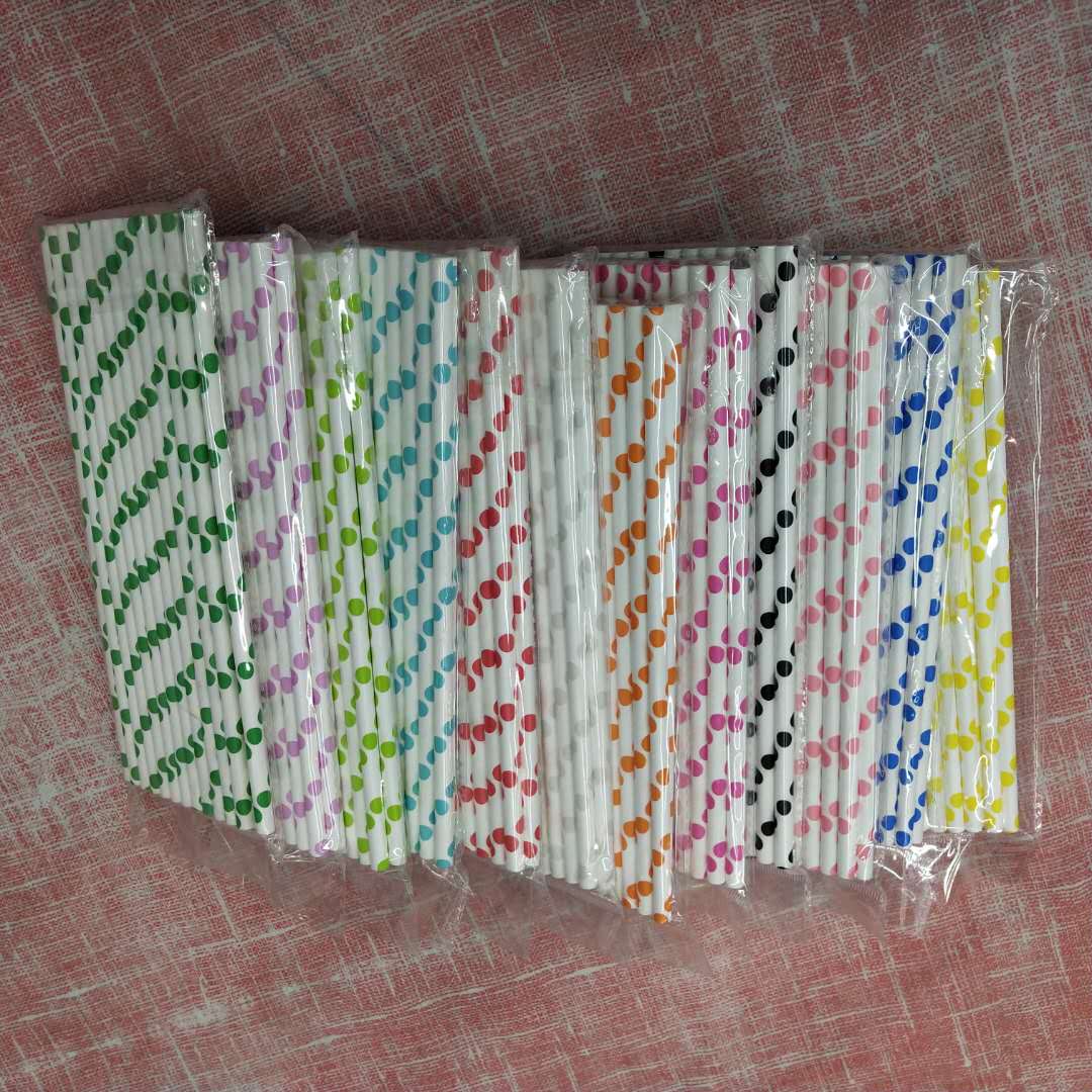 Polka dot paper straws, colorful, eco-friendly and degradable, hotel party and catering paper straws details Picture