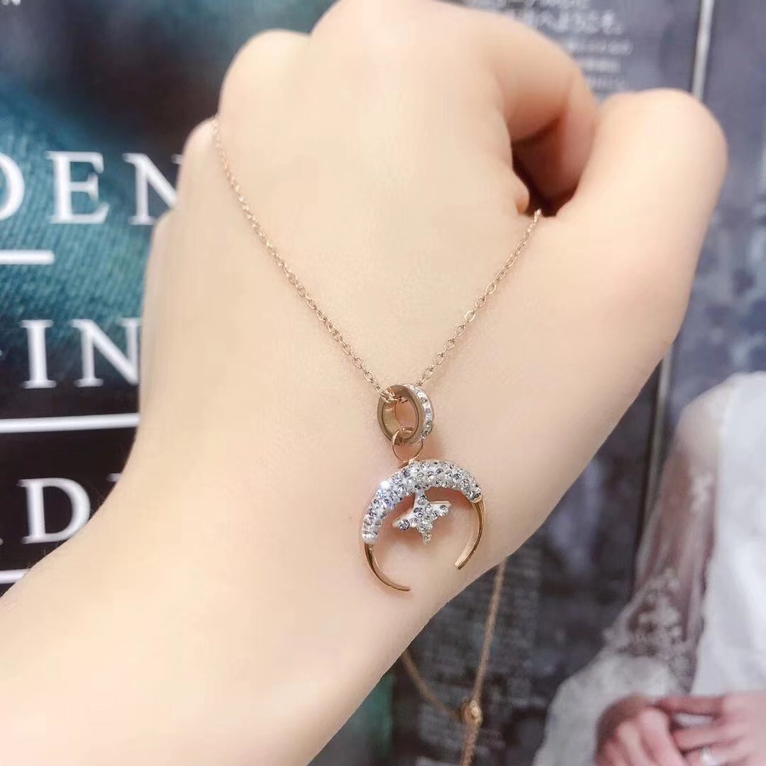 Classic fantasy star and moon rings set with diamond pendant fashion necklace thumbnail