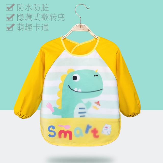 Baby Food Overalls Waterproof And Dirty Baby Bibs Cartoon Drawing Clothes Children's Aprons Long Sleeves Boys Reverse Clothes