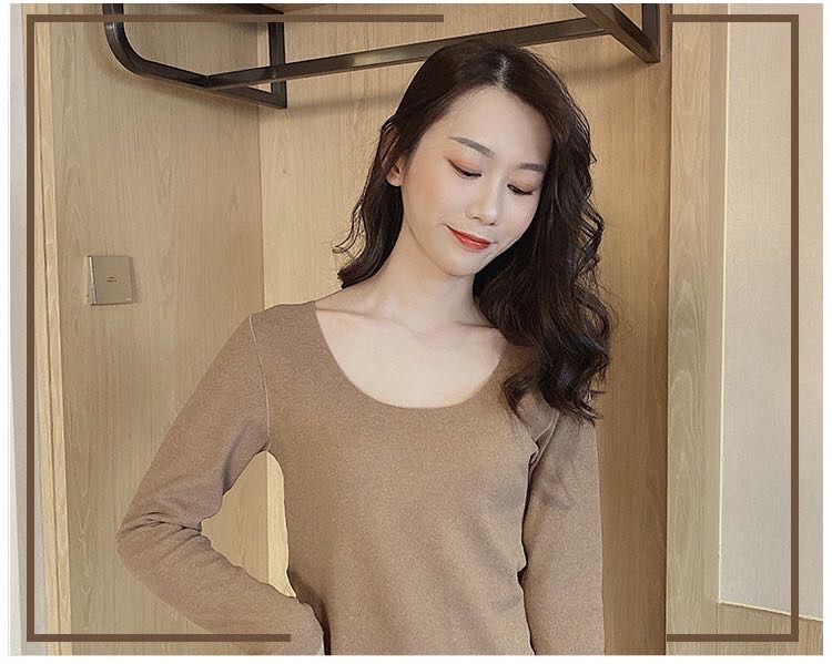 Double-Sided Velvet Warm Self-Heating Underwear Students Cationic Bottom Shirt Women's Round Neck Top Winter New Style