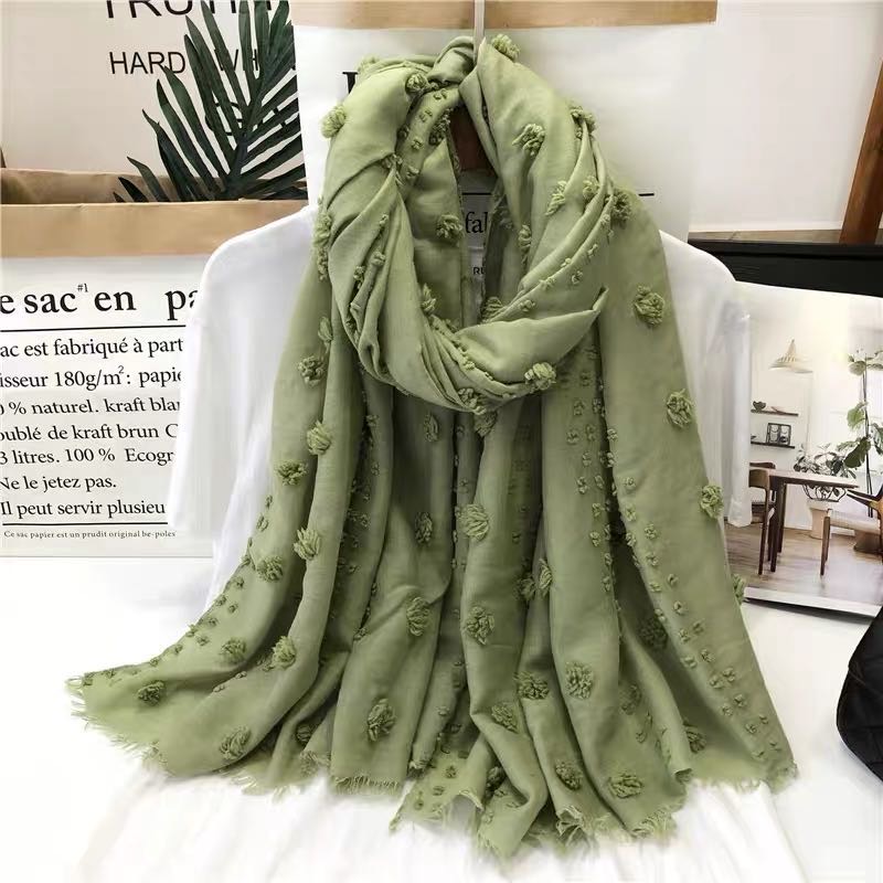 Three-Dimensional Flower Monochrome Scarf Shawl Dual Use Ultra Long Silk Scarf Thin details Picture