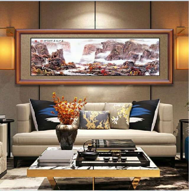 Chinese Living Room Sofa Background Wall Painting Study Hall Hotel Hanging Painting Colorful Porcelain Hot Gold Painting