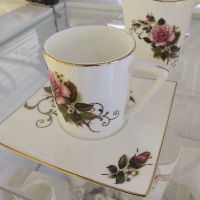 骨质瓷带金边烤花15头时尚美观咖啡杯细节图