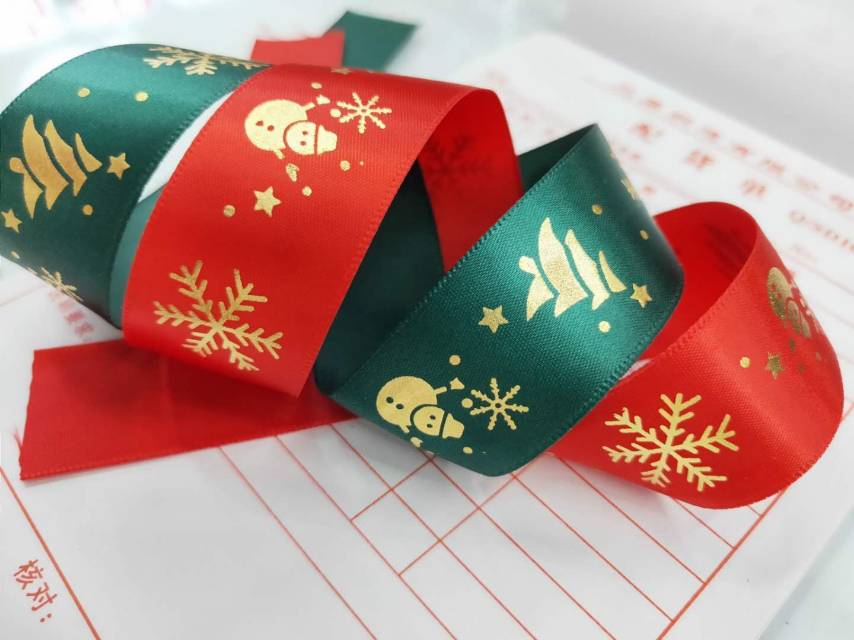 浙江金华义乌三顶织带 烫金圣诞涤纶带  礼盒包装工艺品 蝴蝶结