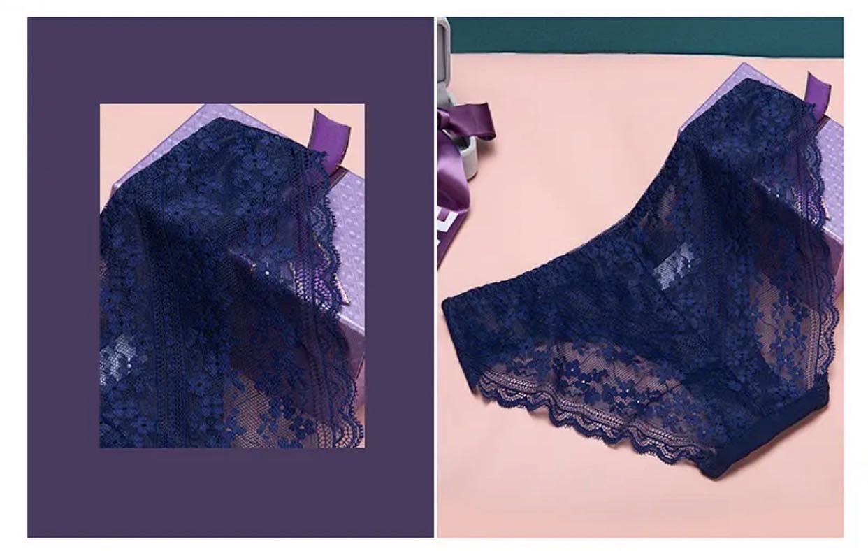 Sexy Underwear Women's High Waist Solid Color Cotton Plus Size Fat Mm200 Pounds Mesh Gauze Transparent Briefs details Picture