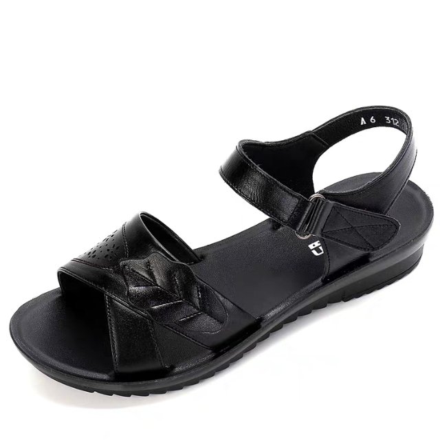 Cross vamp mother sandals leather soft soles comfortable flat shoes for middle aged and aged women non-slip middle aged grandma sandals for summer women thumbnail