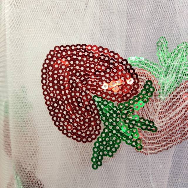 Embroidered strawberry mesh fabric for children's clothing, accessories and headwear details Picture