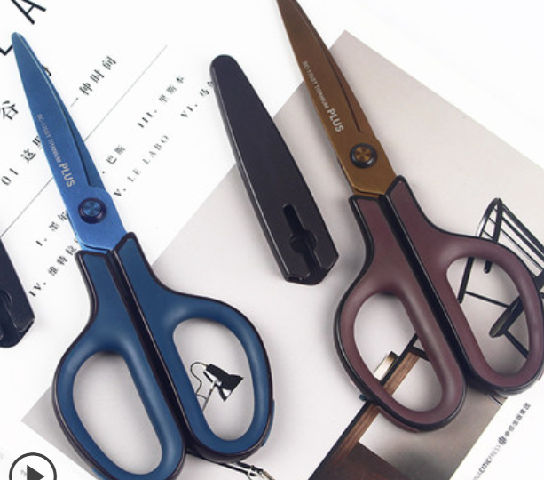 175 Titanium Plated Non-Stick Scissors Rust-Proof Arc Blade Tip With Protective Sleeve Adhesive Primary School Students For Office Ledger Artist Scissors Home Manual Set Safety Round Head details Picture