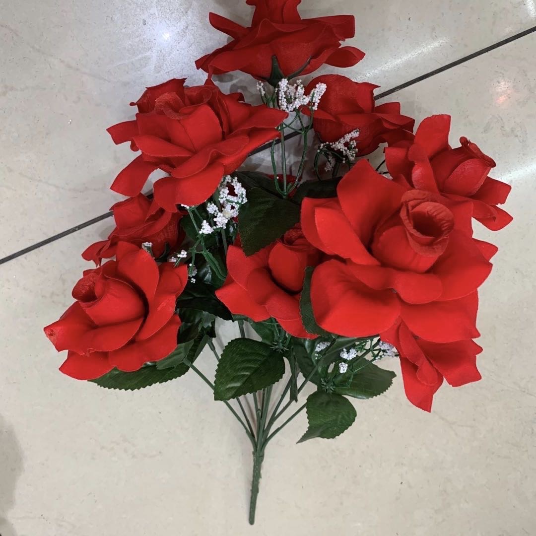 仿真花植绒花插花手捧花装饰摆件客厅卧室摆件红花朵