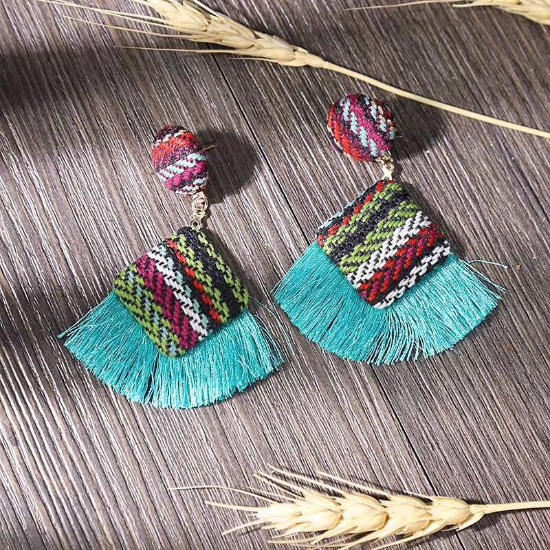 Fashionable and vacate-style dazzling earrings, geometric rhombus woven tassel earrings, 66 elegant and new