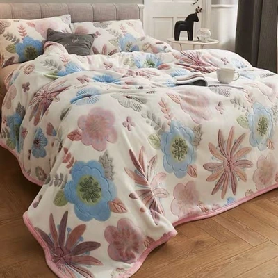 Plant And Flower Pattern 3D Carved Flannel Blanket 200*240