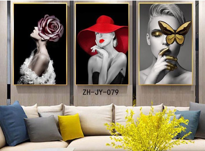 Light luxury crystal porcelain painting modern simple living room decoration painting dining room porch background triplet painting