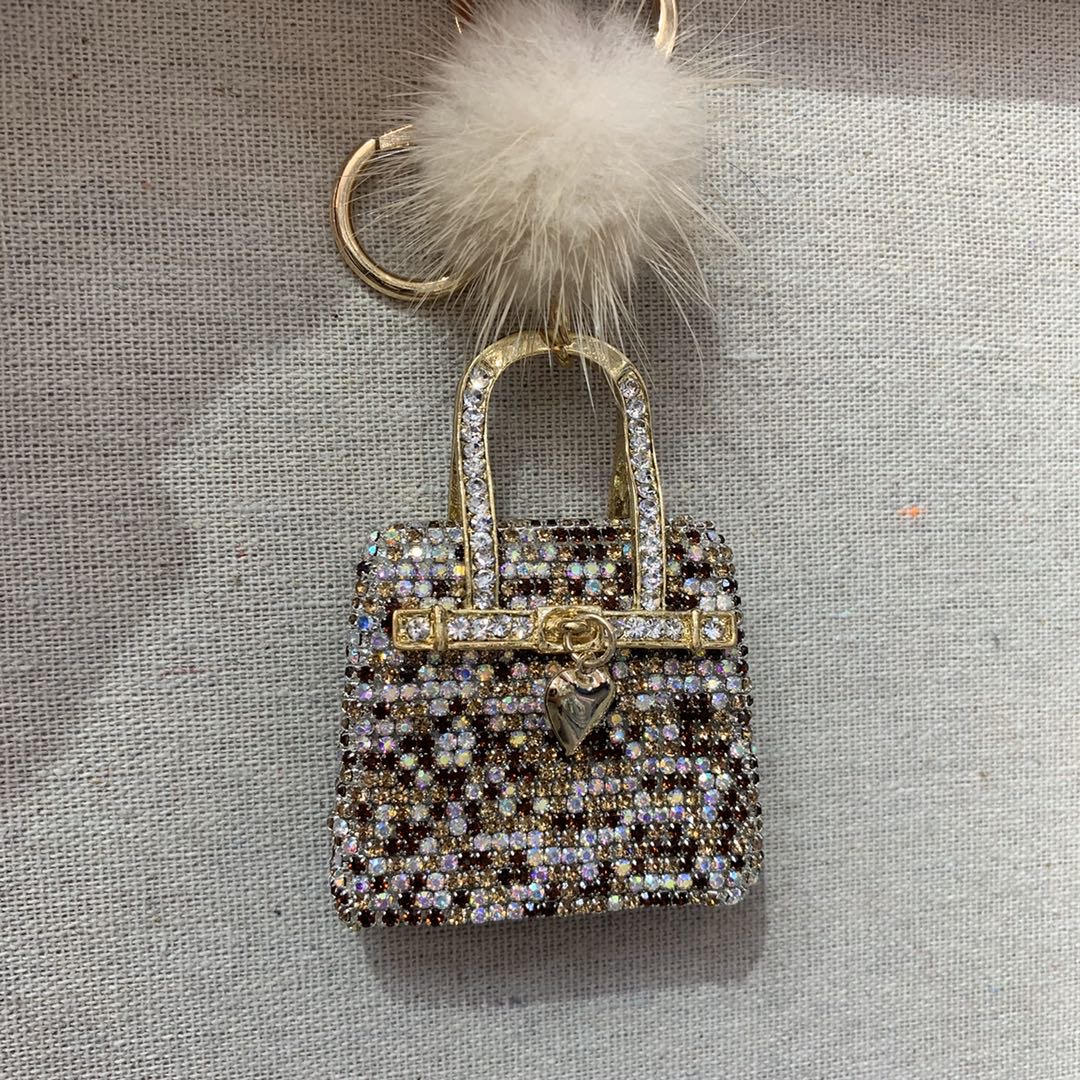 毛球毛绒手拎包钥匙扣镶钻女士汽车钥匙圈时尚包挂件