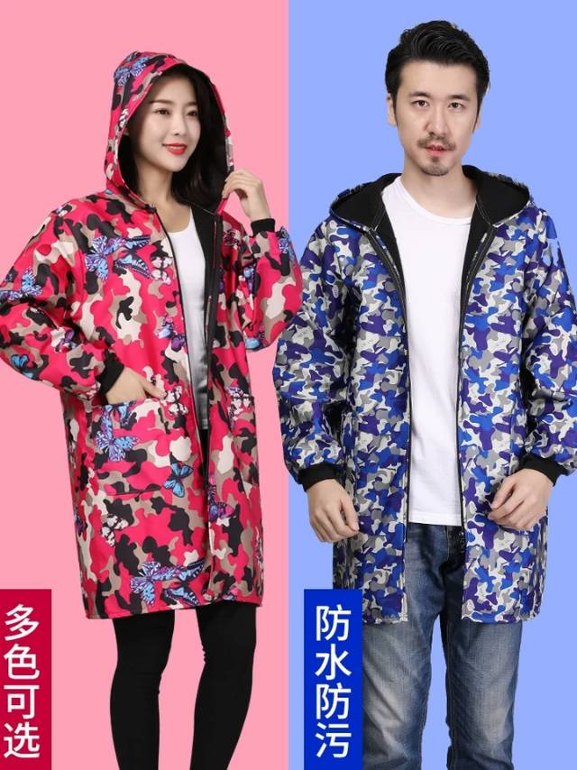 防水防油罩衣大人加绒加厚保暖女时尚厨房家用围裙长袖男士工作服