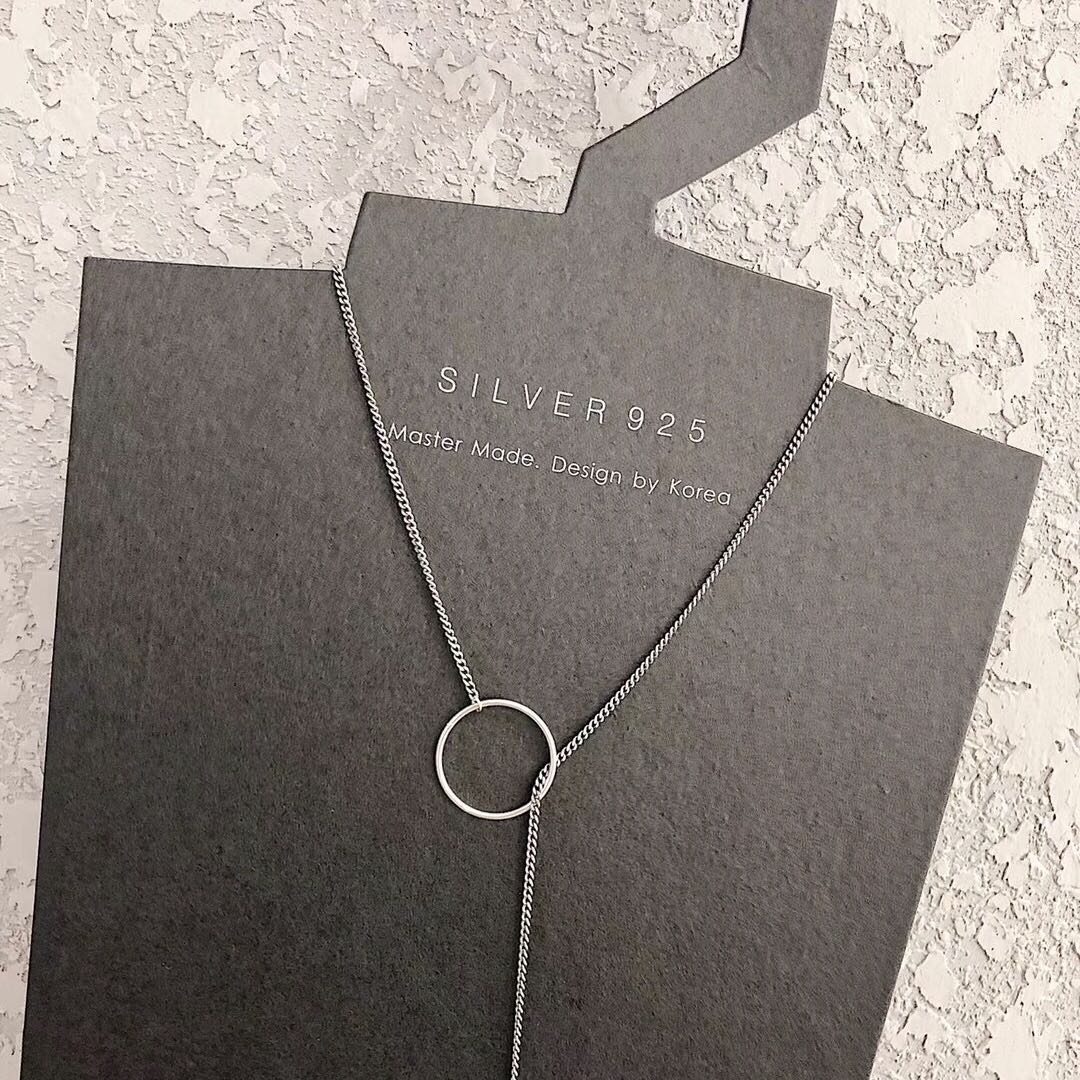 Fashionable and simple double-ring pure silver necklace collarbone chain, high-end new style, Internet celebrity personality accessory