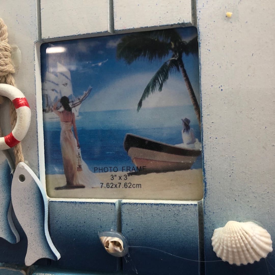 小号小鱼地中海风格摇摆相框摆件创意船形像框海洋风木质帆船摆台装饰相架细节图