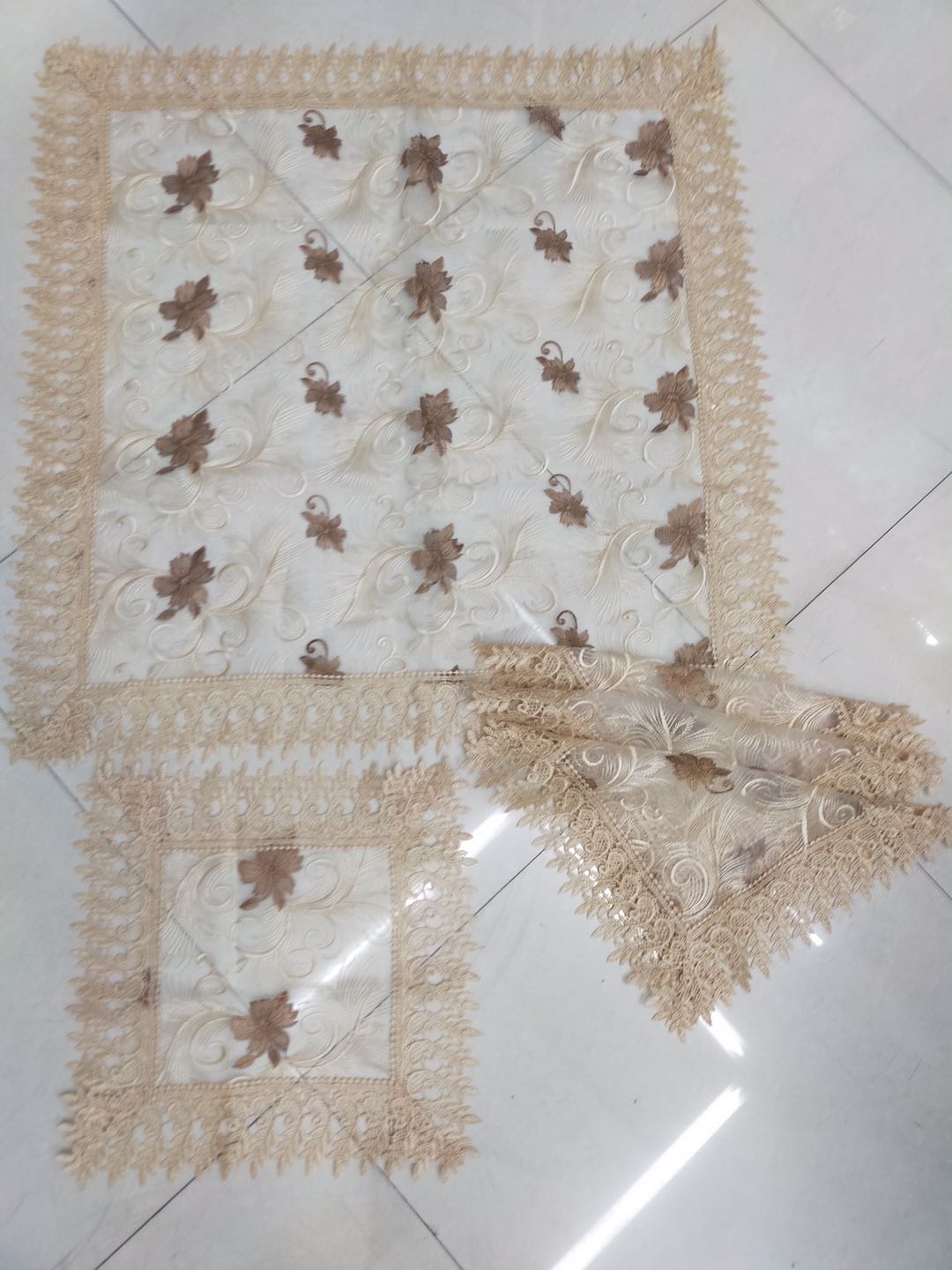 欧式简约数码编织绣花带蕾丝花边桌垫桌布