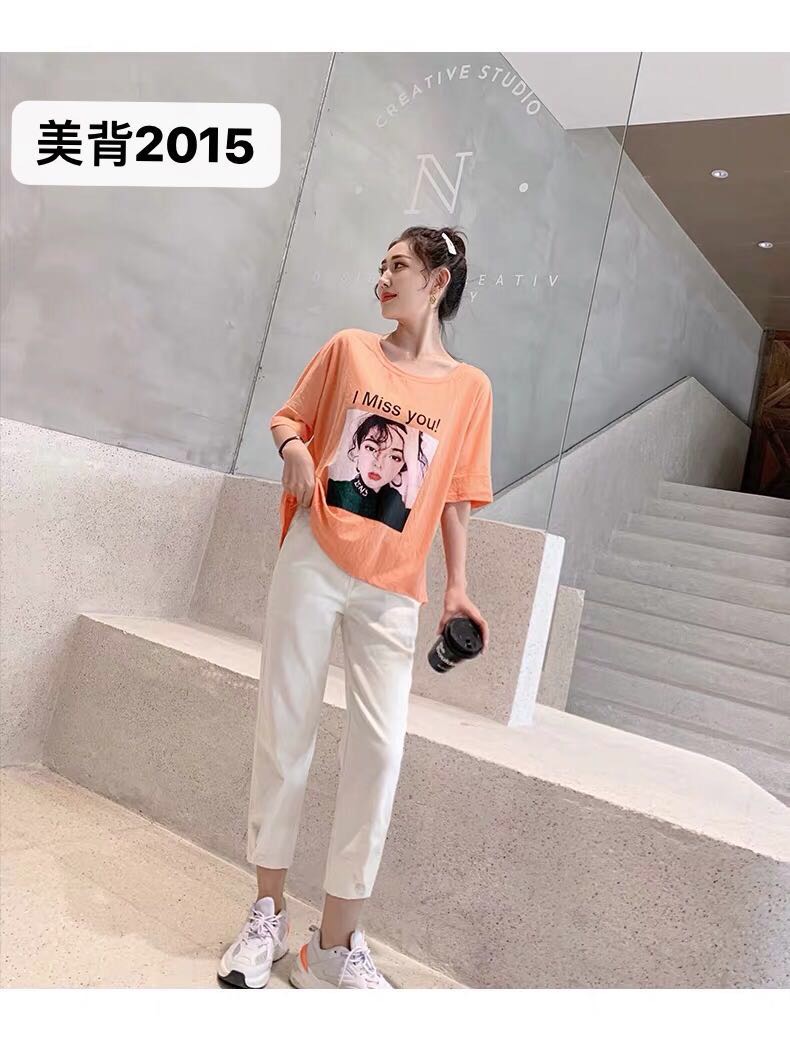 春夏季短袖T恤女2020新款学生韩版宽松七分中袖t恤打底上衣潮ins图