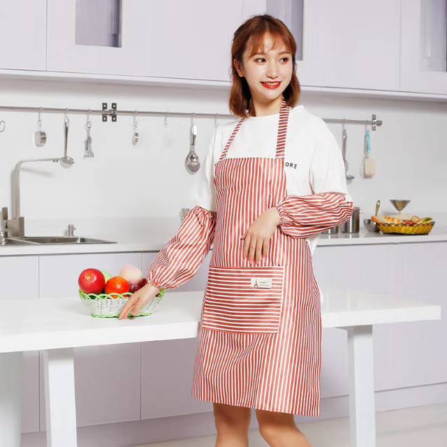 条纹口袋挂带围裙同款袖套女男厨房防污产品图