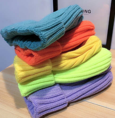 Bright Orange Japanese Straight Woolen Hat Children's Winter Korean Version Of All Women's Autumn And Winter Sweet Fluorescent Hat Warm Knit Hat Specification drawing