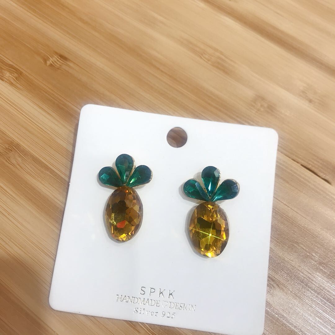 Lovely pineapple fruit earrings shining diamonds sweet girl Japanese and Korean earrings thumbnail
