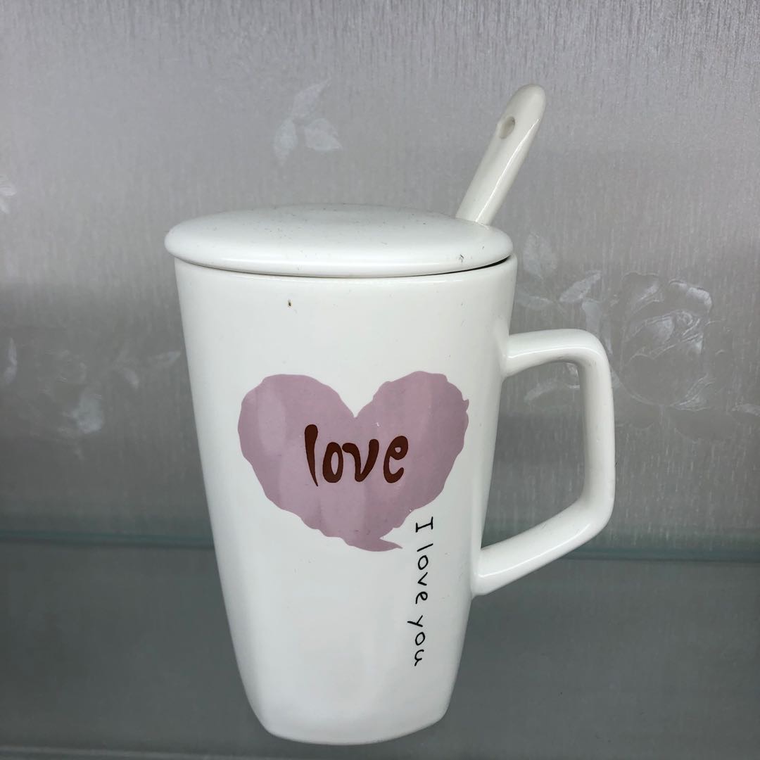 爱心陶瓷杯水杯带勺咖啡杯牛奶杯学生茶杯礼品