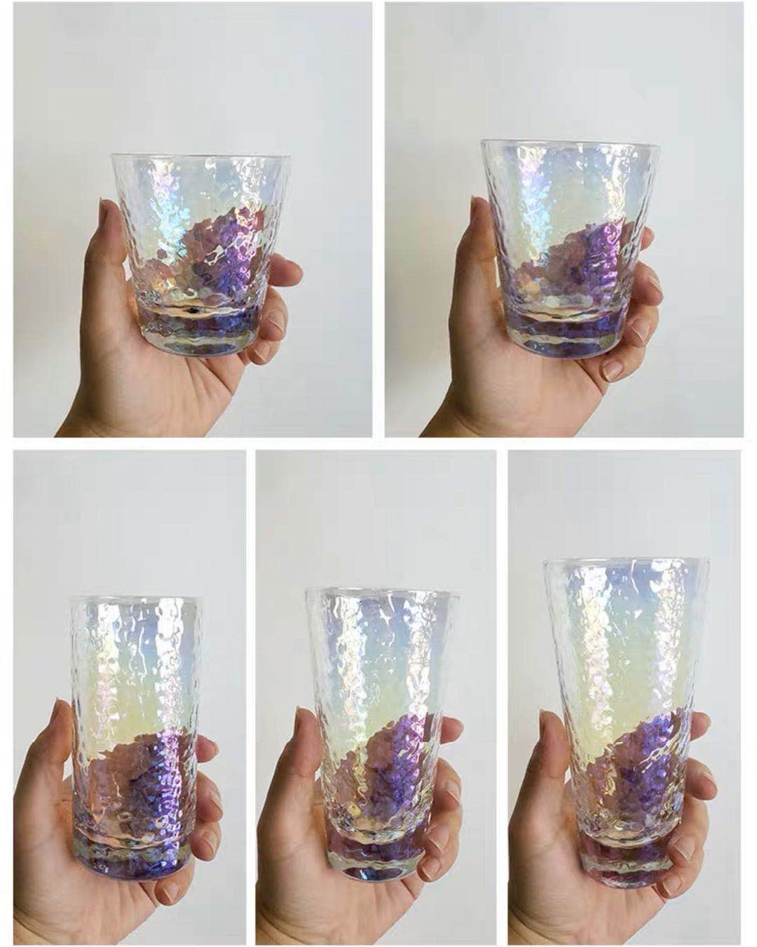 日式彩虹电镀手工锤纹玻璃杯饮水杯红酒果汁杯鸡尾酒杯七彩啤酒杯