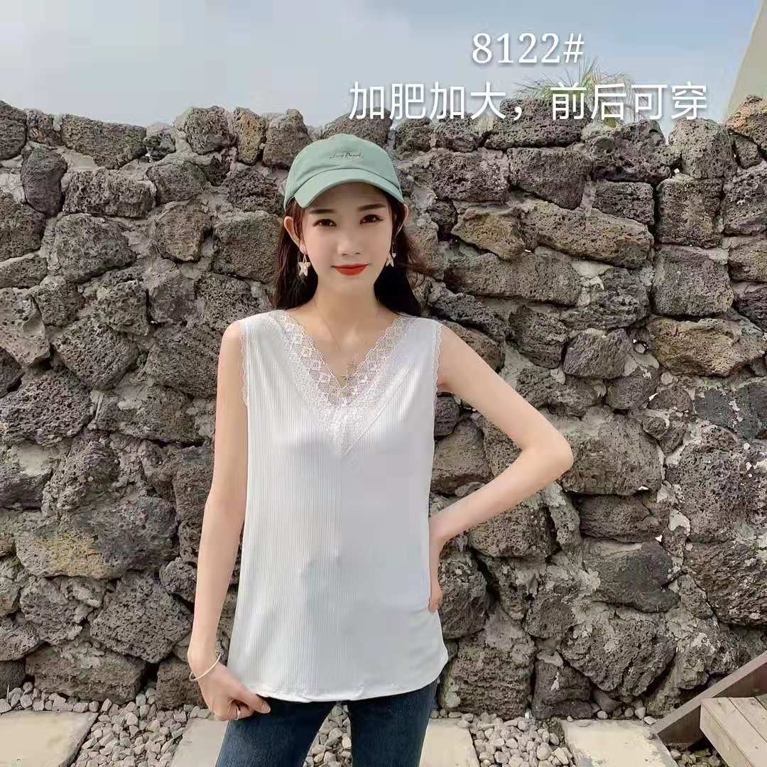 夏季大码V领蕾丝花边美背吊带背心甜美性感