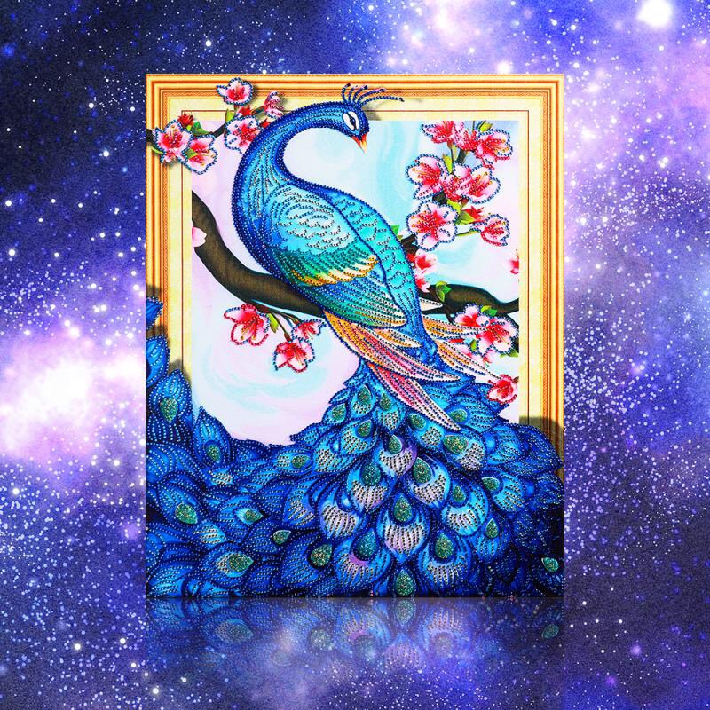 The large living room is fully tiled with peacocks. The small items are all handmade