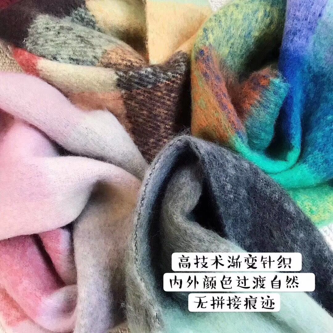 Winter Women's Warm Tassel Contrast Color Checkered Gradient Knitted Scarf Specification drawing