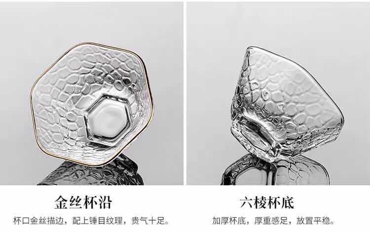 日式透明耐热玻璃锤目纹描金品茗杯细节图