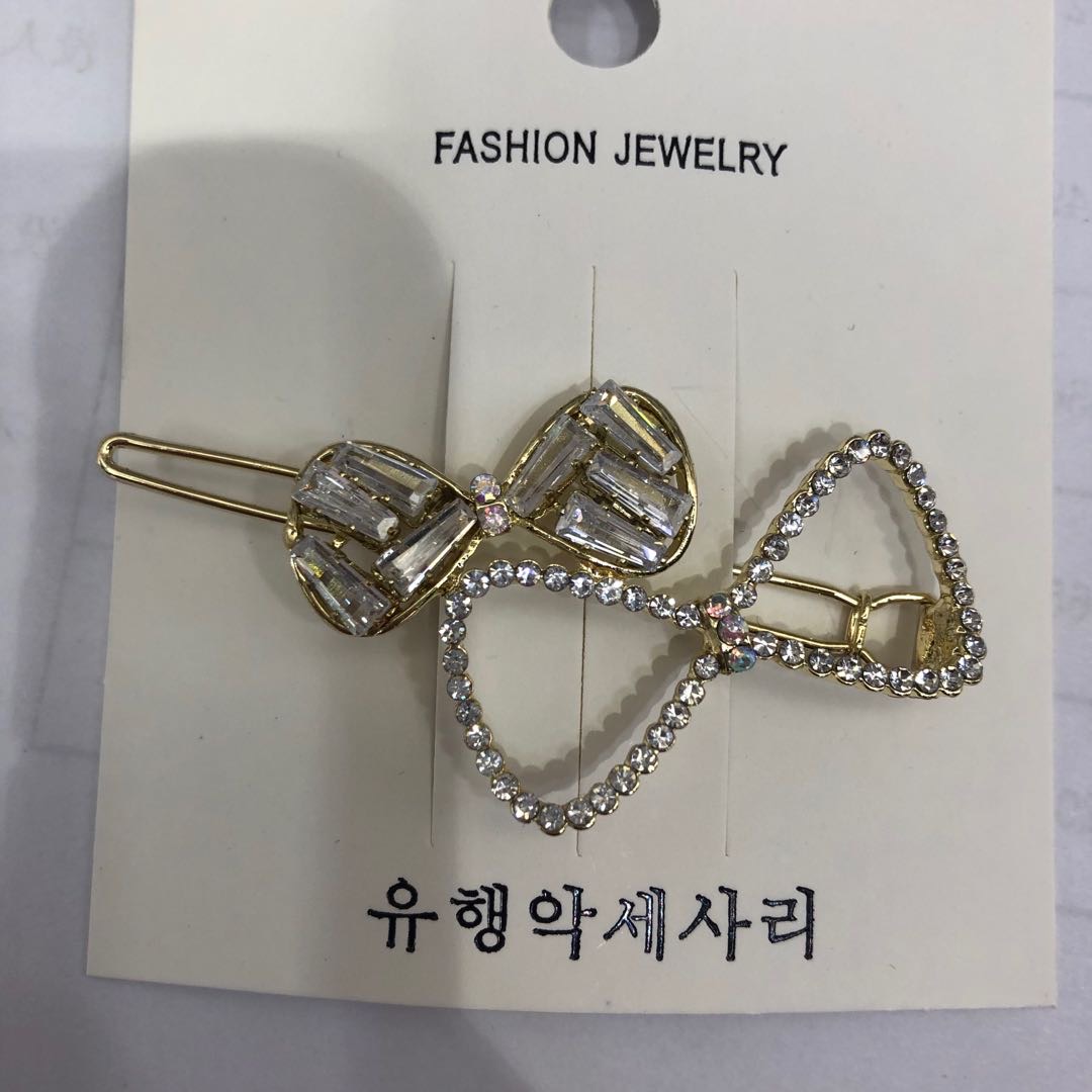 Bowknot hollow-out design set diamond hair clip bangs fashionable atmosphere a word clip