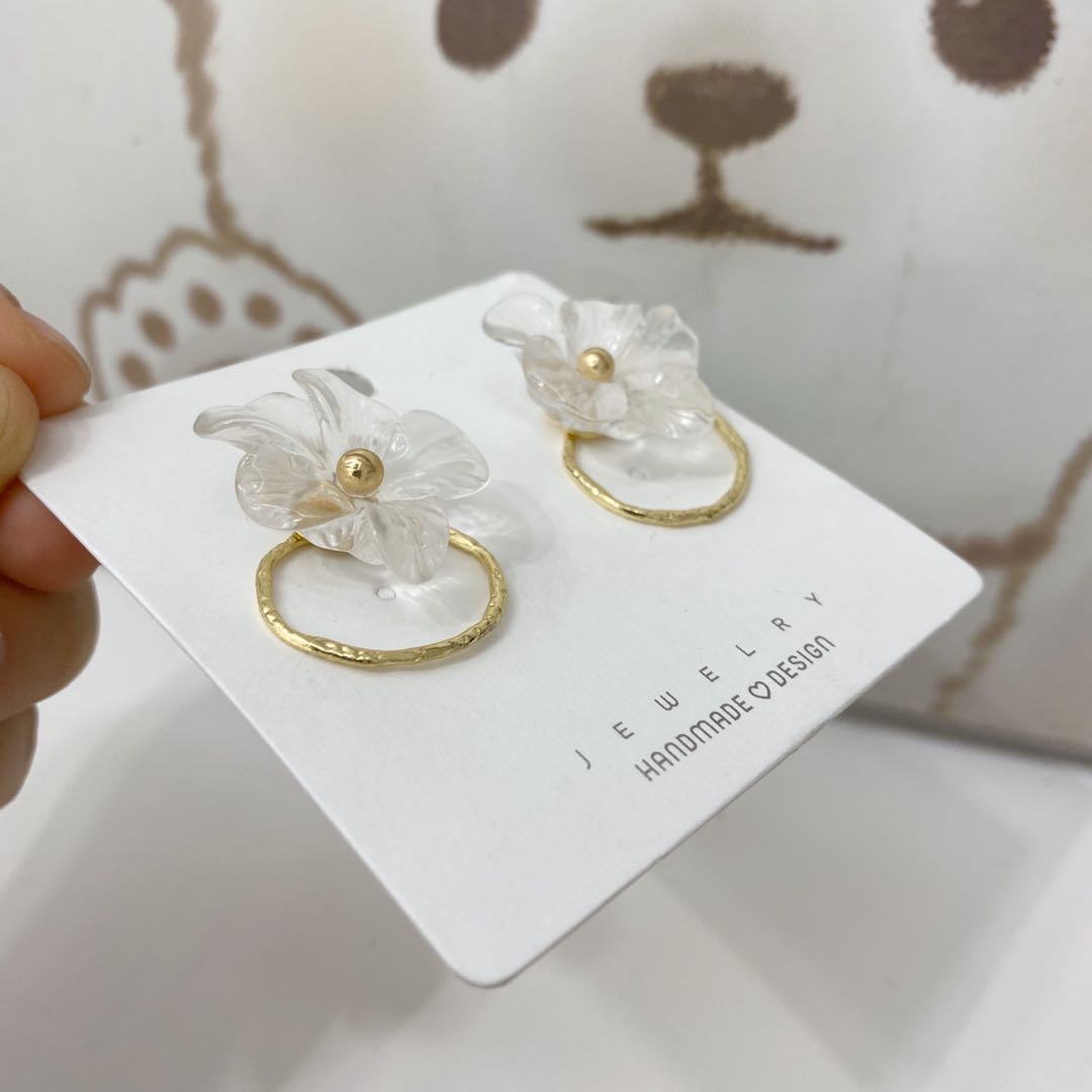 时尚小清新不规则圆环花朵耳环韩版潮流耳饰防过敏气质耳环细节图