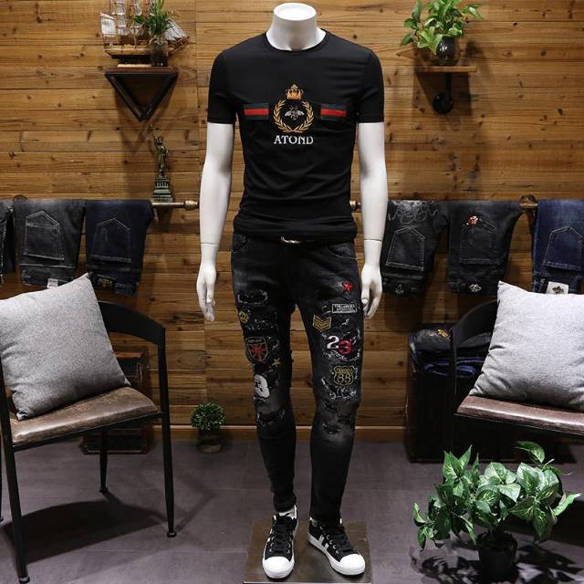 男装新款潮牌刺绣t恤男纯棉夏季男士短袖韩版宽松衣服学生透气t恤细节图