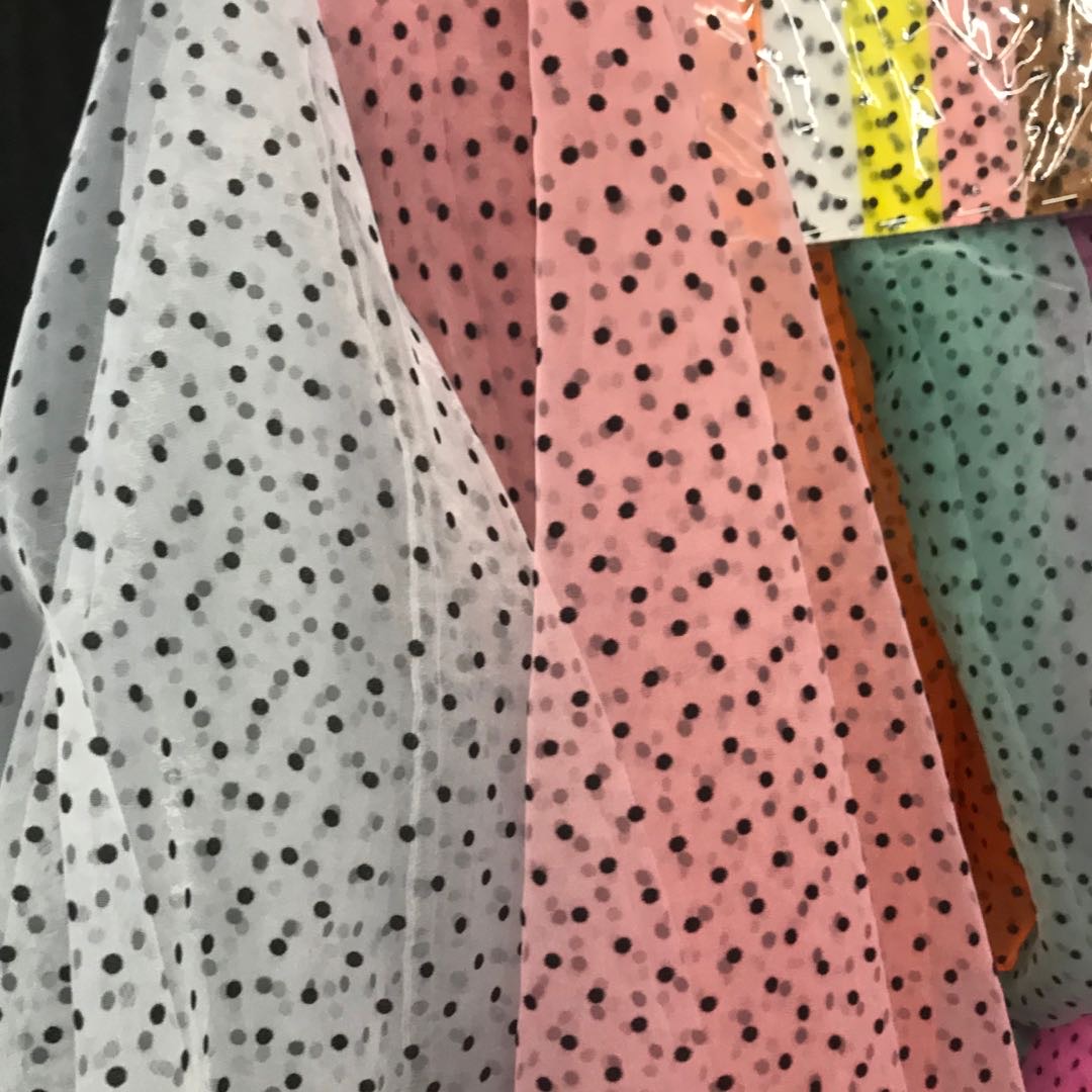 Flocked Organza Small Polka Dot Wedding Dress Fabric Solid Color Organza Dance Dress Headpiece Headflower Decoration