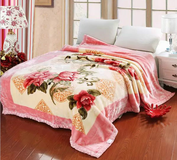 2020 New Camellia Print Raschel Blanket Thickened Winter Blanket Double Blanket