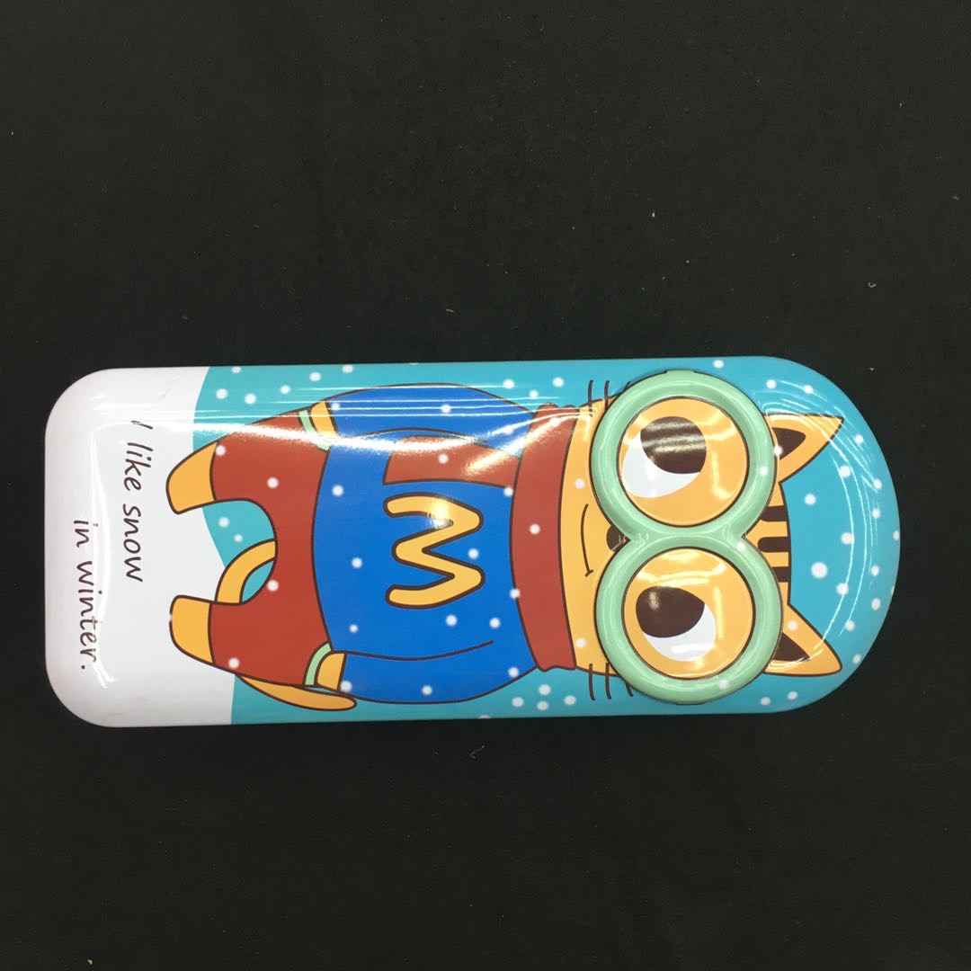 B631猫头鹰双层文具盒可爱卡通铁盒铅笔盒幼儿园小学生用马口铁文具盒产品图