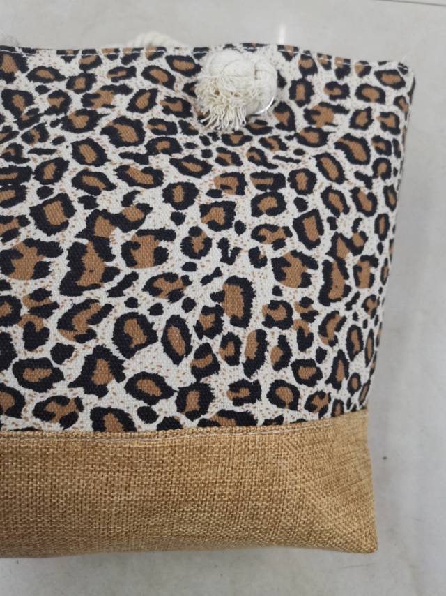 Leopard Print Cotton And Linen Canvas Bag Portable Shopping Bag Women's Casual All-In-One Bag Specification drawing