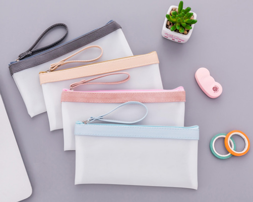 小清新透明磨砂笔袋简约果冻胶拼色学生铅笔盒