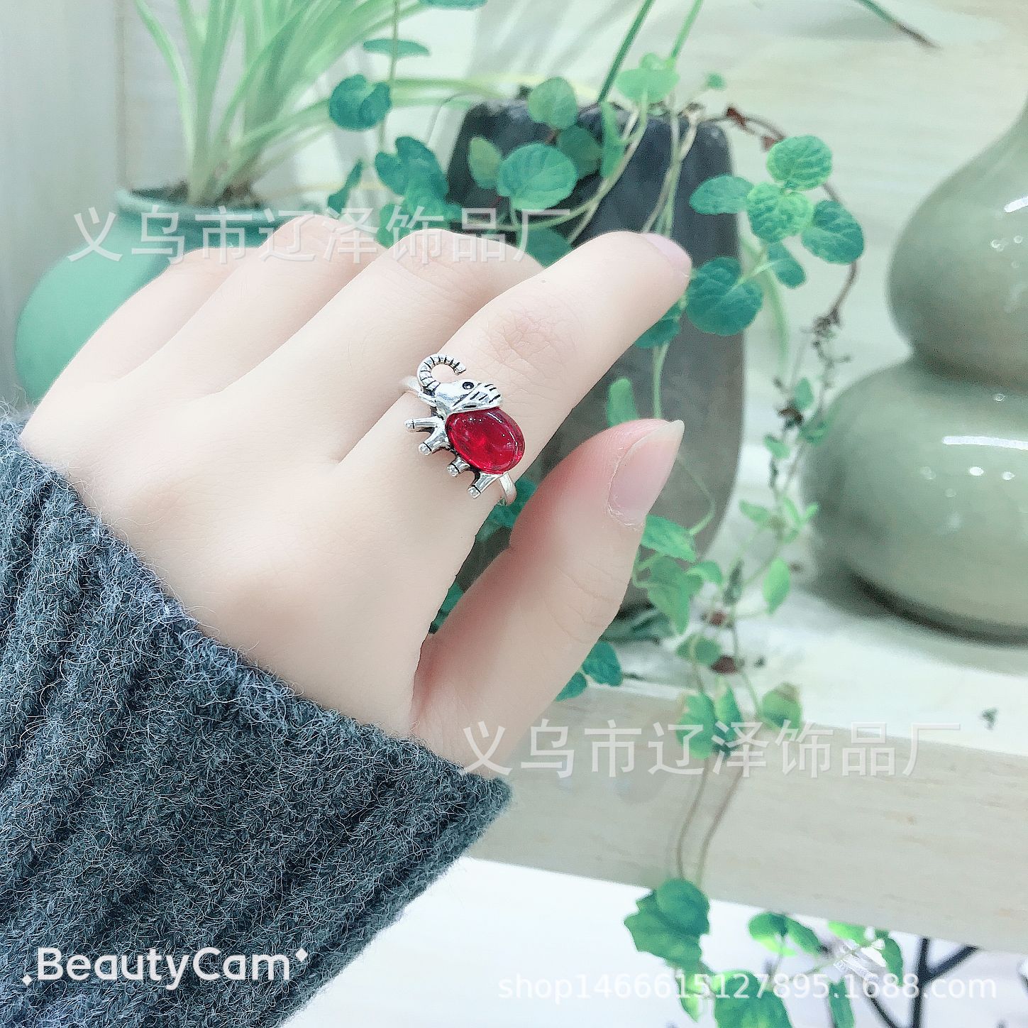 Korean bestseller, zircon inlaid retro animal ring, Elephant red Zircon 2019, the same style as the Internet celebrity Xinmingyang Specification image