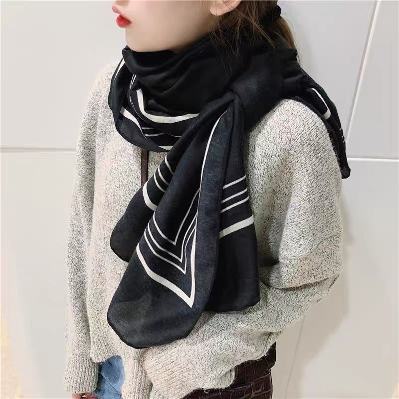 黑色条纹长款围巾保暖加厚披肩两用产品图