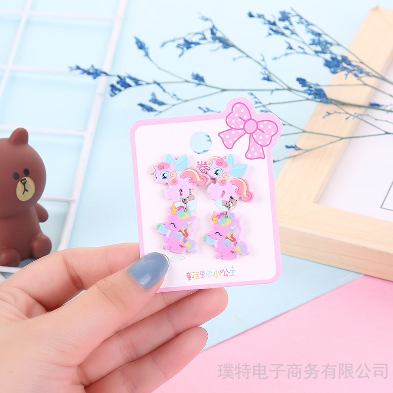 New Creative Children's Ear Clips Cartoon Pierced Princess Girls Tassel Earrings Girls Decorative Earrings Specification drawing