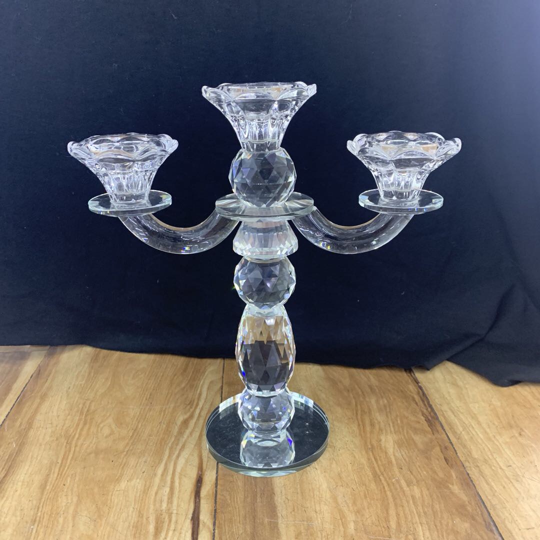 Factory direct sales of crystal lotus 3-head candlesticks