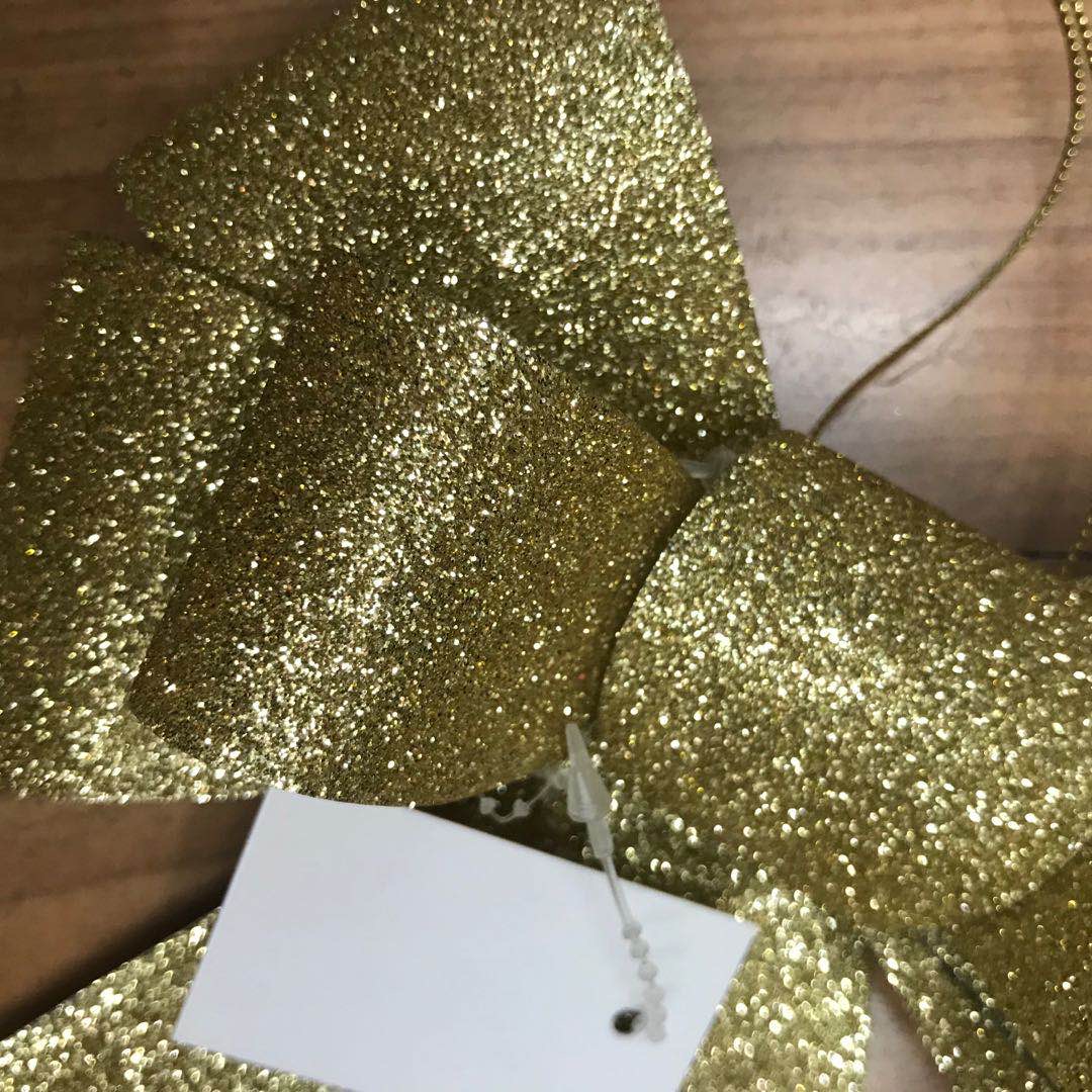 厂家直销圣诞饰品蝴蝶结金色亮片混色精品工艺细节图