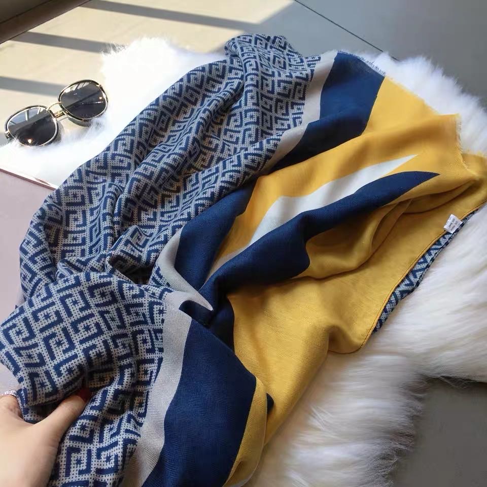 Yellow And Blue Patterned Scarf Thin Silk Scarf Long Cape
