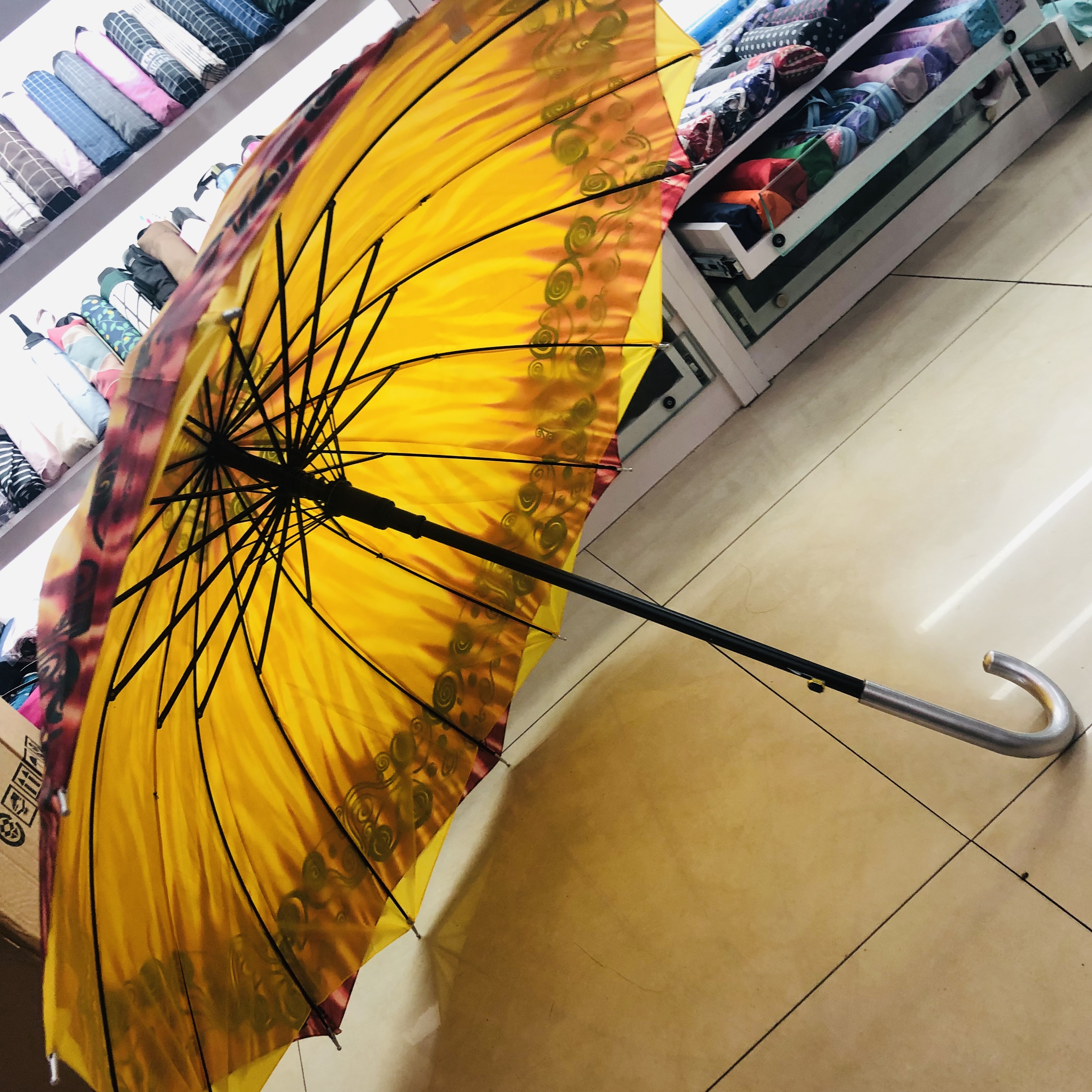 Dual-Purpose Umbrella Sun Protection Uv Sunshade Yellow Sun Umbrella Men's And Women's Straight Umbrella Paradise Umbrella Folding Rain And Sunshine Specification drawing